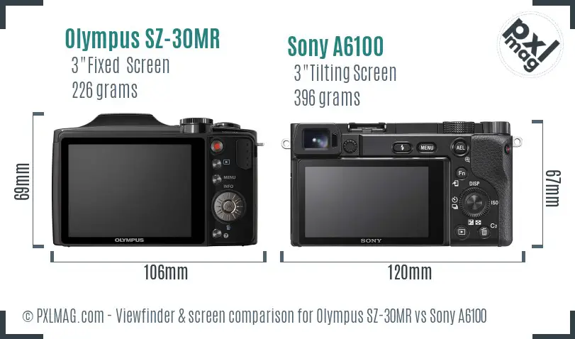 Olympus SZ-30MR vs Sony A6100 Screen and Viewfinder comparison