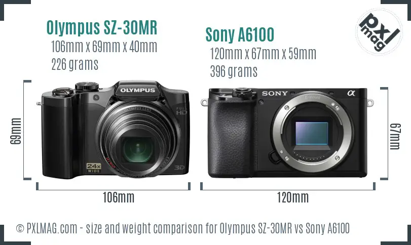 Olympus SZ-30MR vs Sony A6100 size comparison