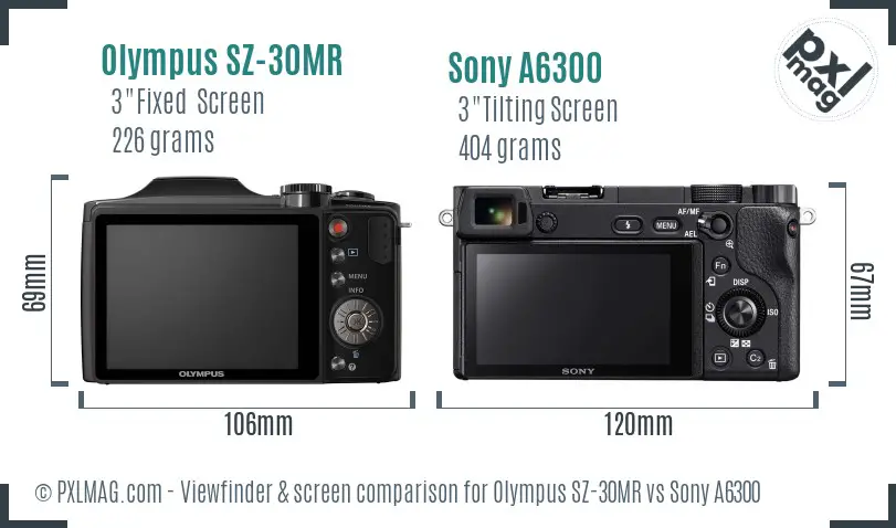 Olympus SZ-30MR vs Sony A6300 Screen and Viewfinder comparison