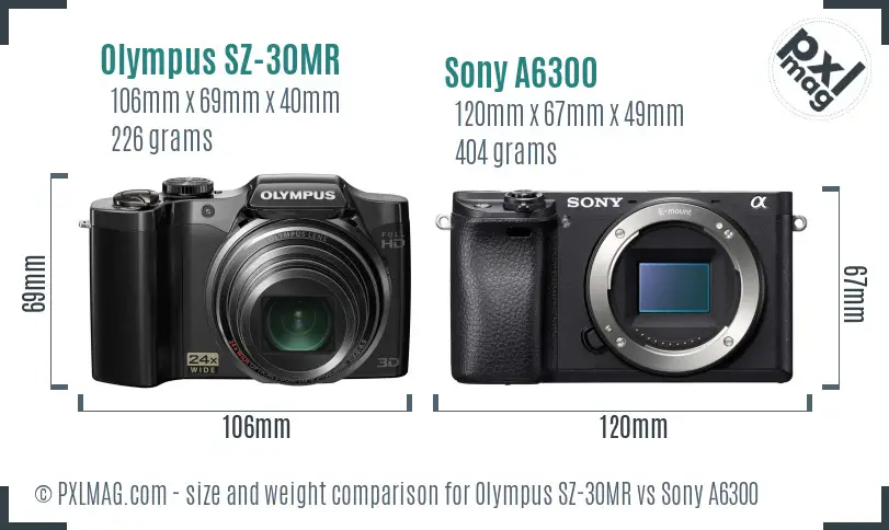 Olympus SZ-30MR vs Sony A6300 size comparison