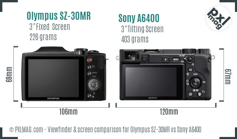 Olympus SZ-30MR vs Sony A6400 Screen and Viewfinder comparison