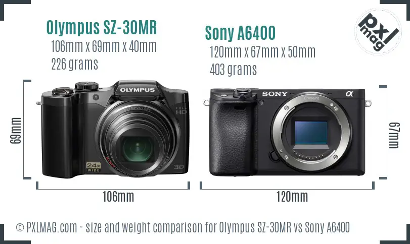 Olympus SZ-30MR vs Sony A6400 size comparison
