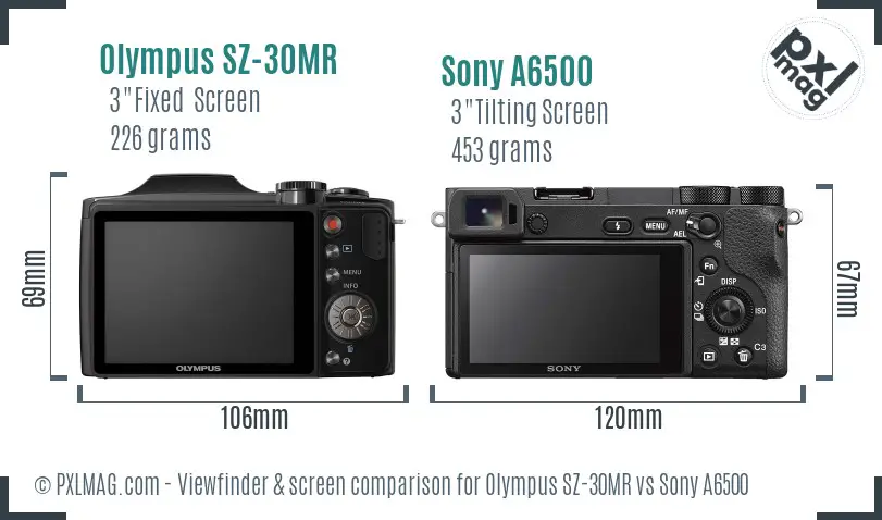 Olympus SZ-30MR vs Sony A6500 Screen and Viewfinder comparison