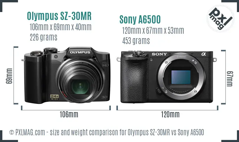 Olympus SZ-30MR vs Sony A6500 size comparison