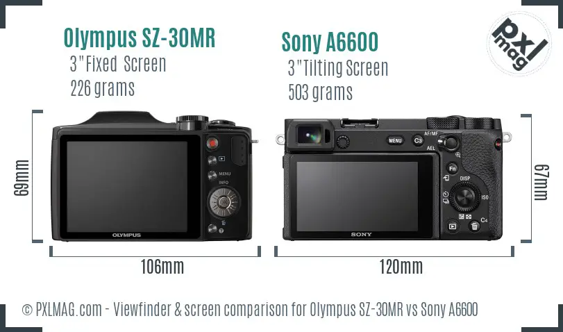 Olympus SZ-30MR vs Sony A6600 Screen and Viewfinder comparison
