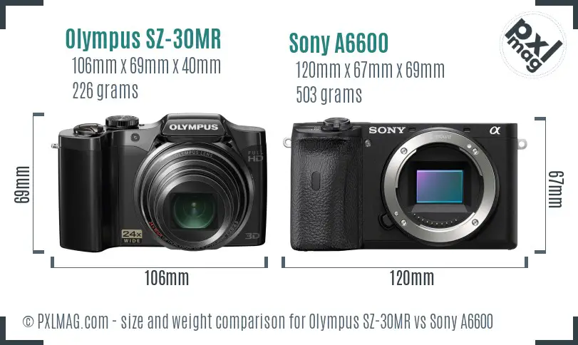 Olympus SZ-30MR vs Sony A6600 size comparison