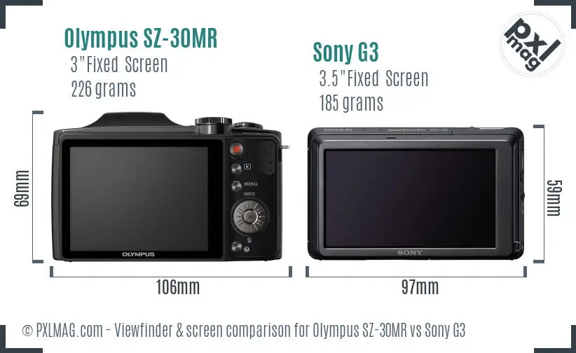 Olympus SZ-30MR vs Sony G3 Screen and Viewfinder comparison