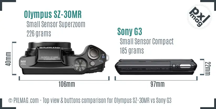 Olympus SZ-30MR vs Sony G3 top view buttons comparison