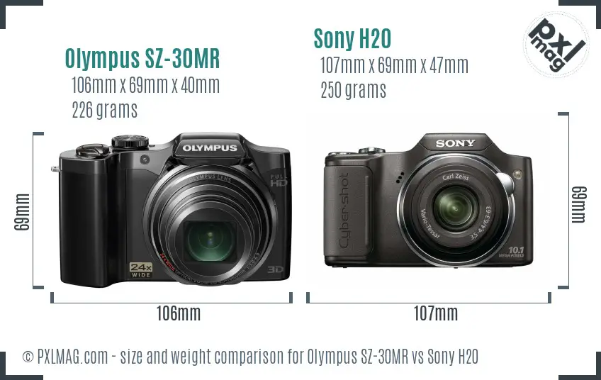 Olympus SZ-30MR vs Sony H20 size comparison