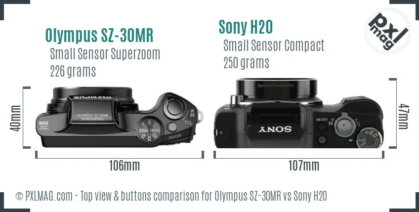 Olympus SZ-30MR vs Sony H20 top view buttons comparison