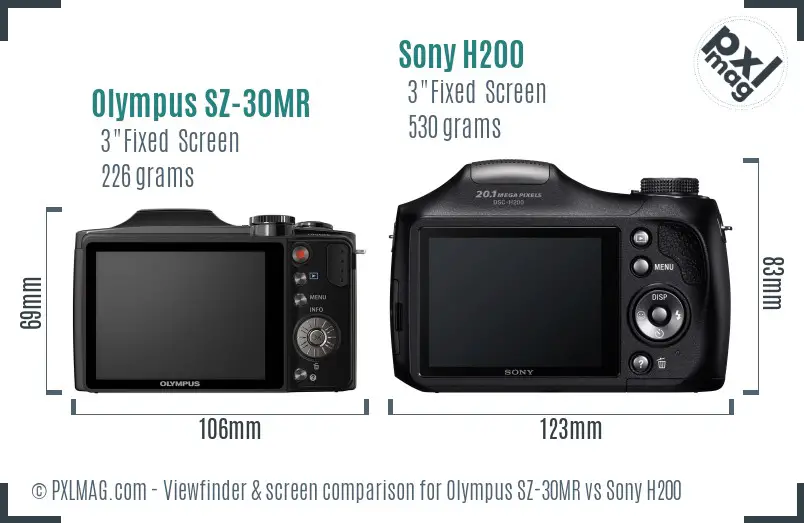 Olympus SZ-30MR vs Sony H200 Screen and Viewfinder comparison