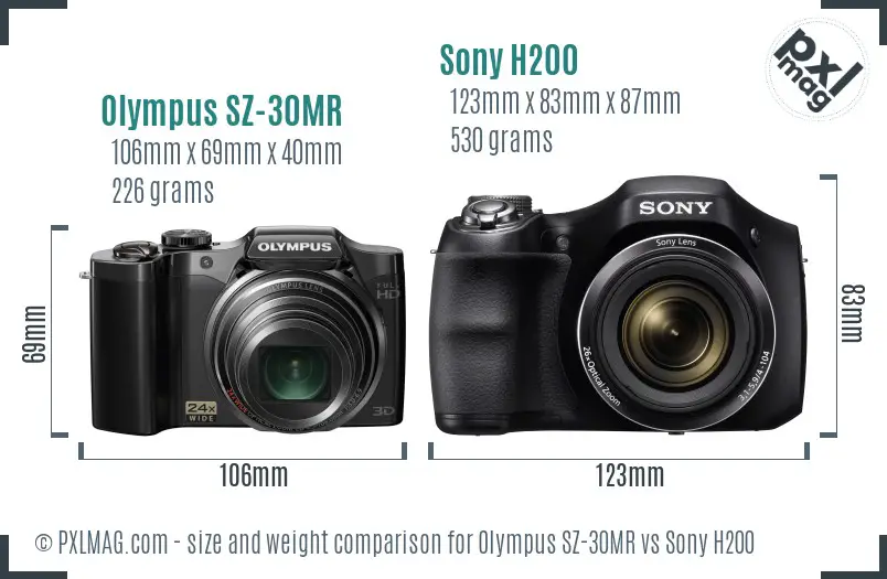 Olympus SZ-30MR vs Sony H200 size comparison