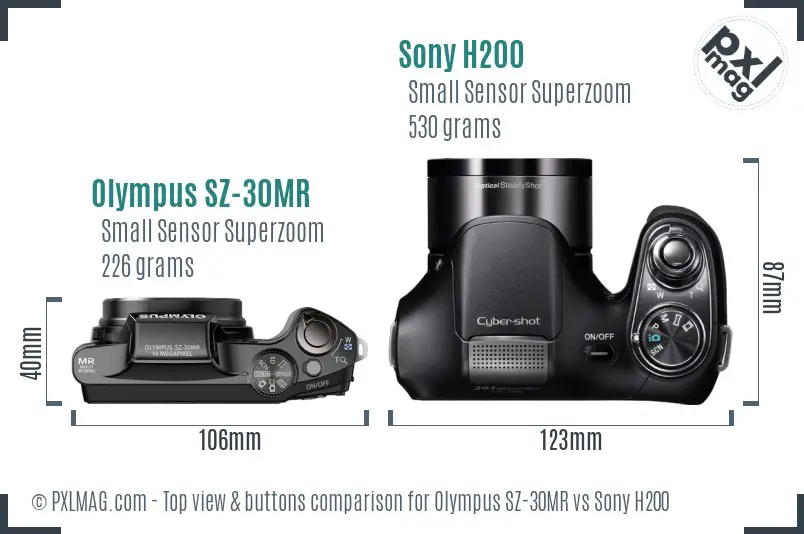 Olympus SZ-30MR vs Sony H200 top view buttons comparison