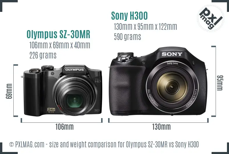 Olympus SZ-30MR vs Sony H300 size comparison