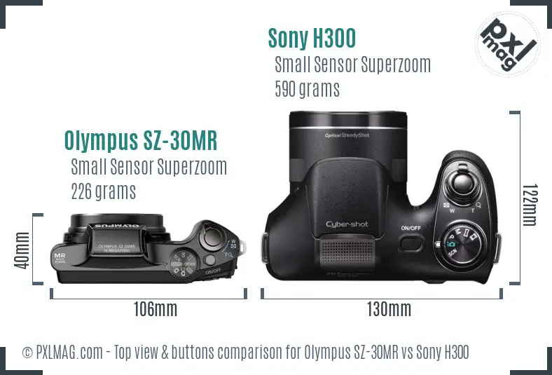 Olympus SZ-30MR vs Sony H300 top view buttons comparison