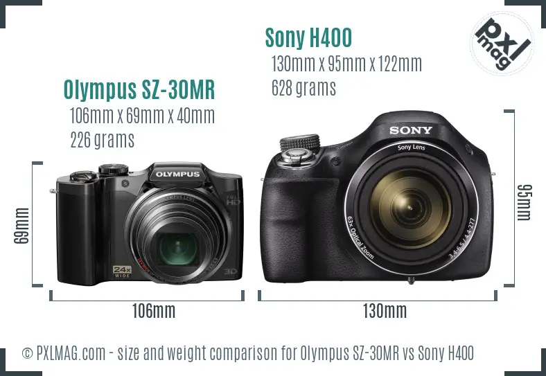 Olympus SZ-30MR vs Sony H400 size comparison
