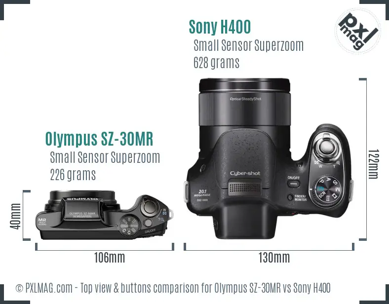 Olympus SZ-30MR vs Sony H400 top view buttons comparison