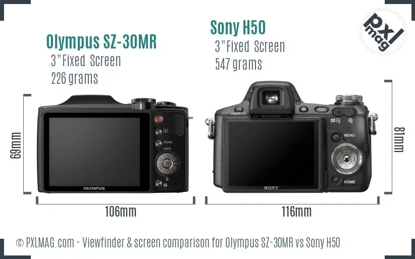 Olympus SZ-30MR vs Sony H50 Screen and Viewfinder comparison