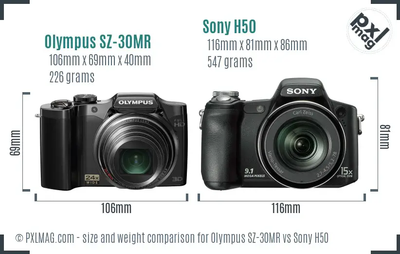 Olympus SZ-30MR vs Sony H50 size comparison