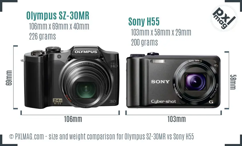 Olympus SZ-30MR vs Sony H55 size comparison