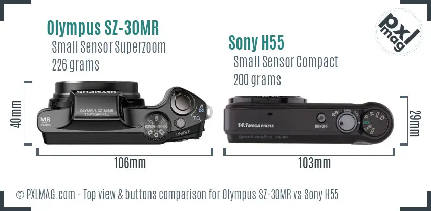 Olympus SZ-30MR vs Sony H55 top view buttons comparison