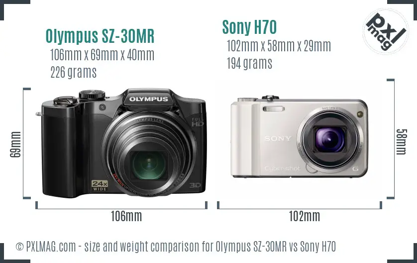 Olympus SZ-30MR vs Sony H70 size comparison
