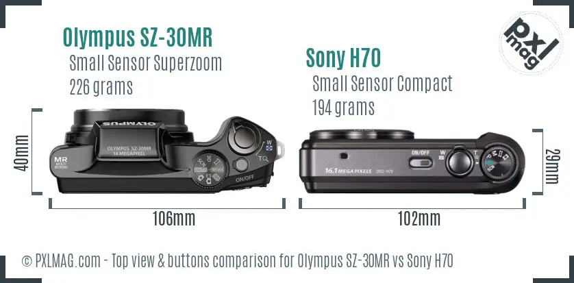 Olympus SZ-30MR vs Sony H70 top view buttons comparison