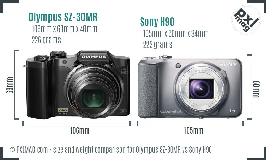 Olympus SZ-30MR vs Sony H90 size comparison