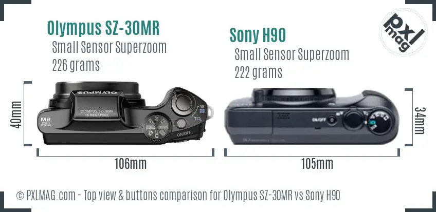 Olympus SZ-30MR vs Sony H90 top view buttons comparison