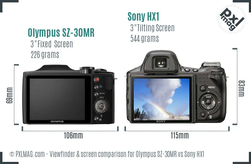 Olympus SZ-30MR vs Sony HX1 Screen and Viewfinder comparison
