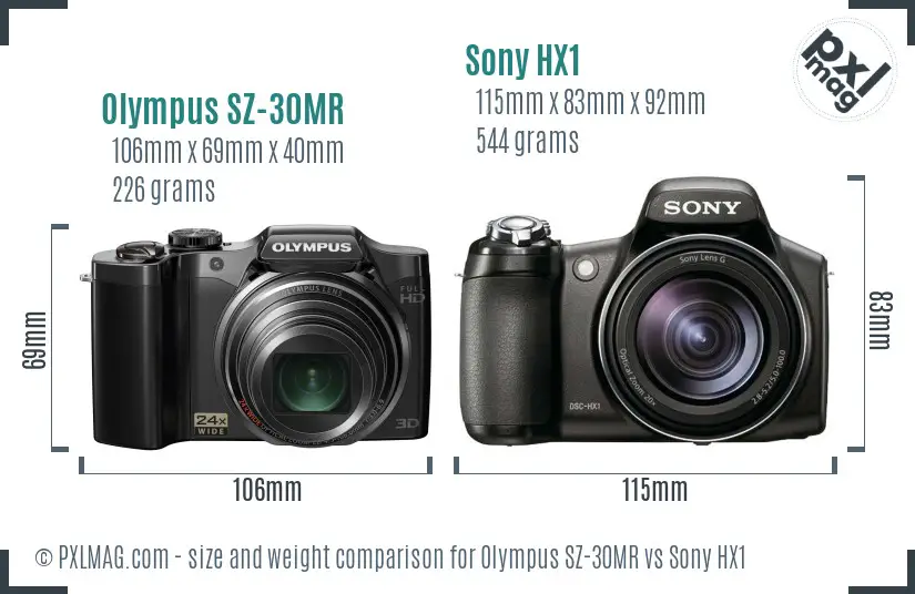 Olympus SZ-30MR vs Sony HX1 size comparison