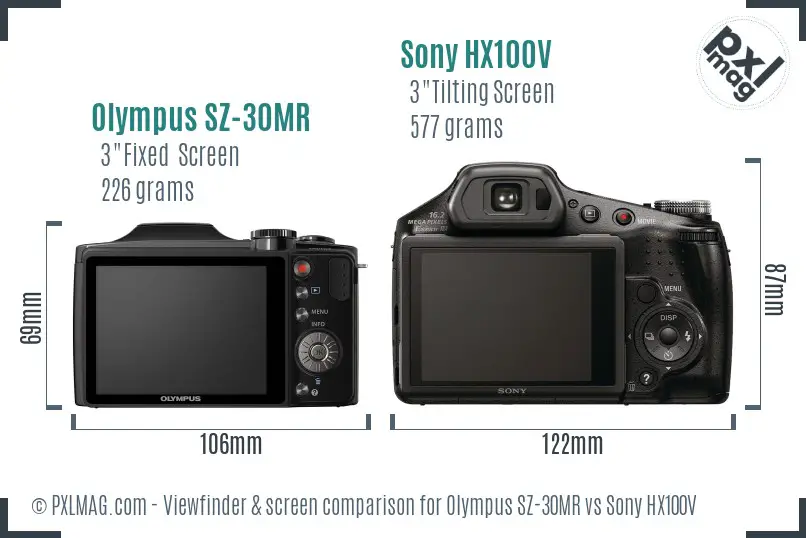 Olympus SZ-30MR vs Sony HX100V Screen and Viewfinder comparison