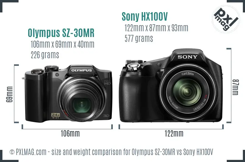 Olympus SZ-30MR vs Sony HX100V size comparison