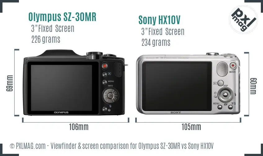 Olympus SZ-30MR vs Sony HX10V Screen and Viewfinder comparison