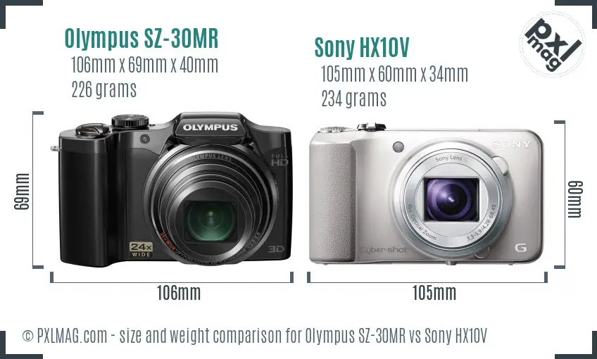Olympus SZ-30MR vs Sony HX10V size comparison