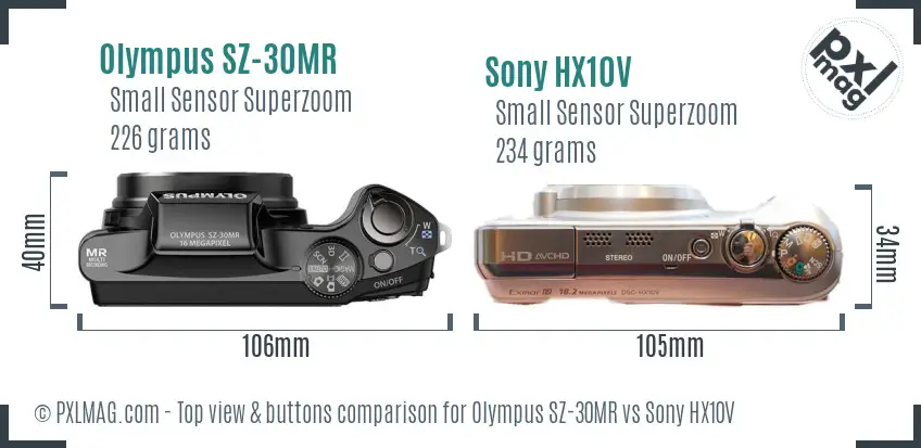 Olympus SZ-30MR vs Sony HX10V top view buttons comparison