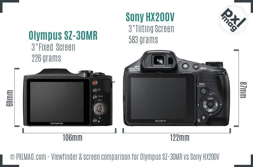 Olympus SZ-30MR vs Sony HX200V Screen and Viewfinder comparison