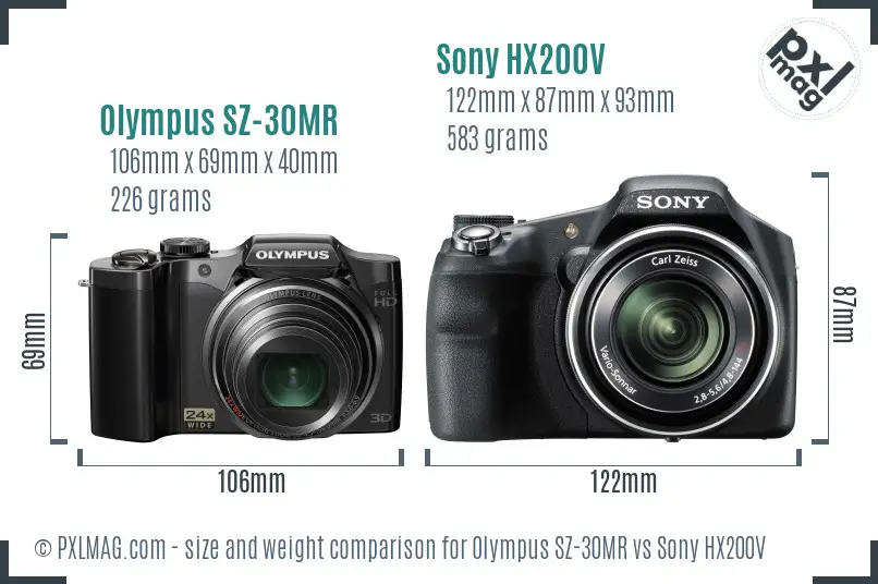 Olympus SZ-30MR vs Sony HX200V size comparison