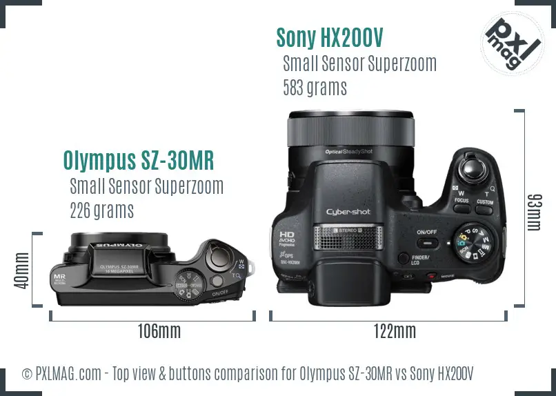 Olympus SZ-30MR vs Sony HX200V top view buttons comparison