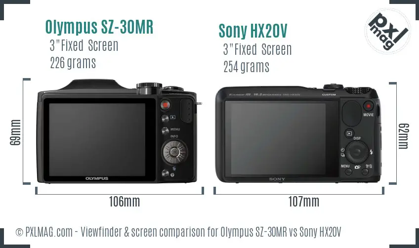 Olympus SZ-30MR vs Sony HX20V Screen and Viewfinder comparison