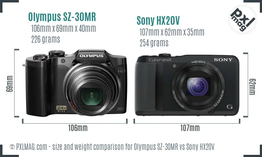 Olympus SZ-30MR vs Sony HX20V size comparison