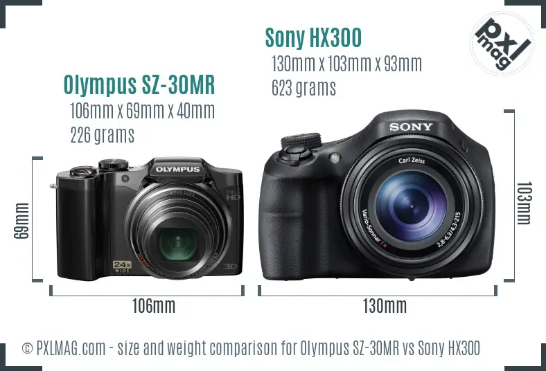 Olympus SZ-30MR vs Sony HX300 size comparison