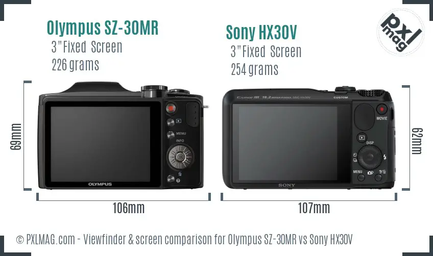 Olympus SZ-30MR vs Sony HX30V Screen and Viewfinder comparison