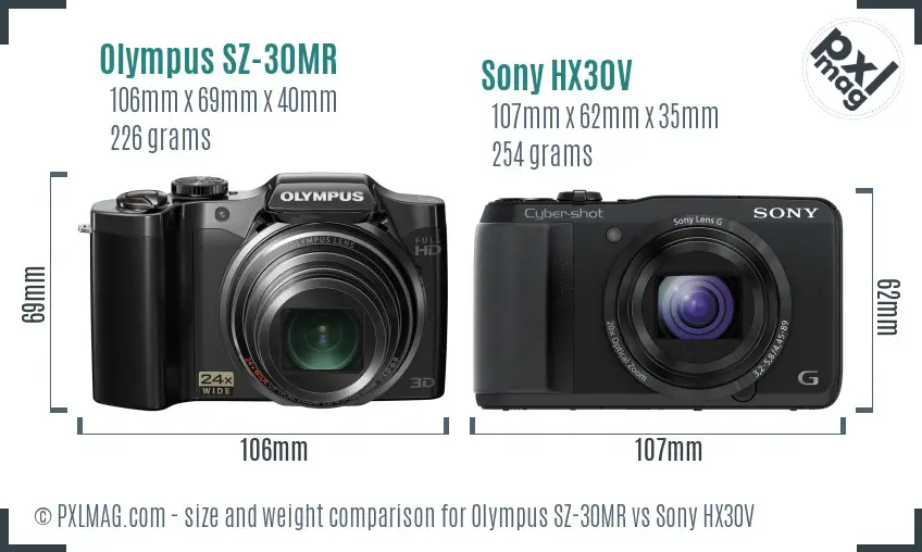 Olympus SZ-30MR vs Sony HX30V size comparison