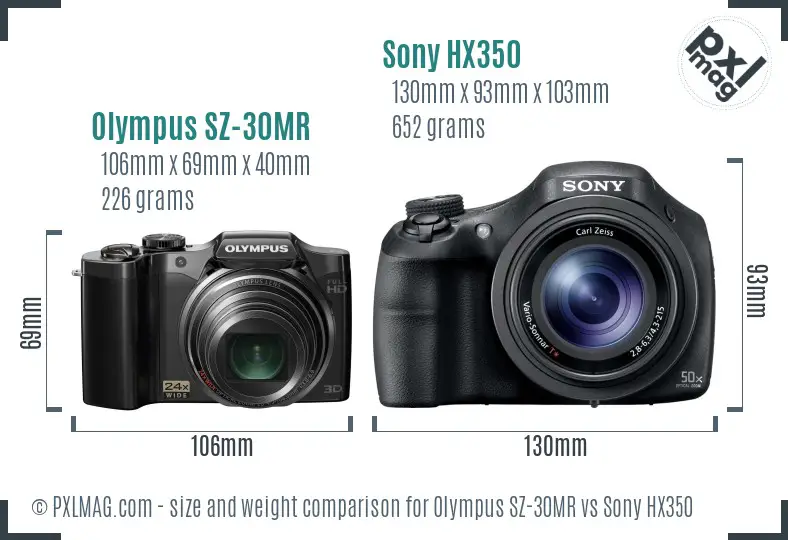 Olympus SZ-30MR vs Sony HX350 size comparison