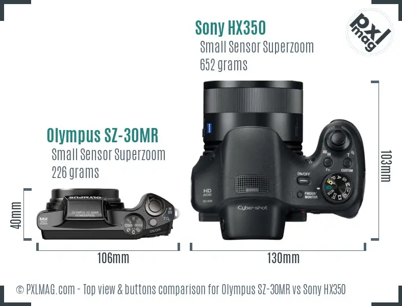 Olympus SZ-30MR vs Sony HX350 top view buttons comparison