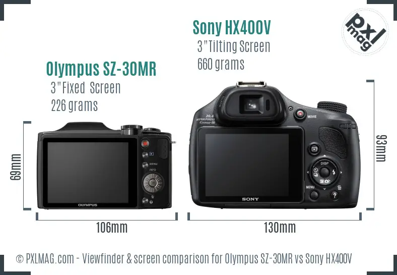 Olympus SZ-30MR vs Sony HX400V Screen and Viewfinder comparison
