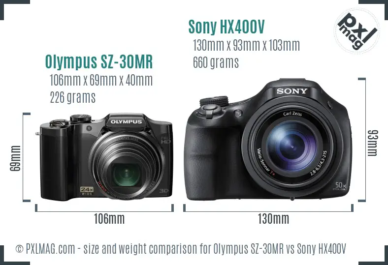 Olympus SZ-30MR vs Sony HX400V size comparison