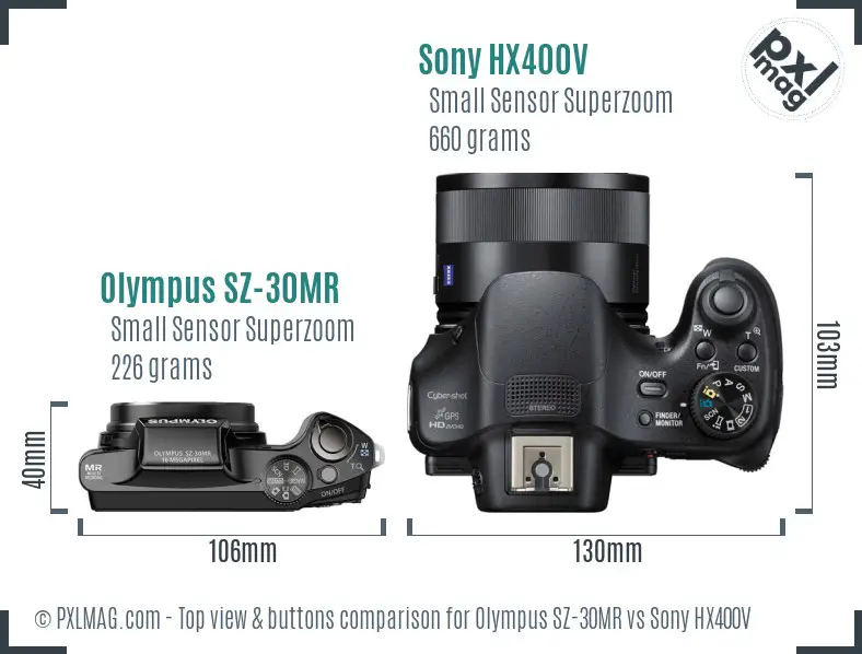 Olympus SZ-30MR vs Sony HX400V top view buttons comparison
