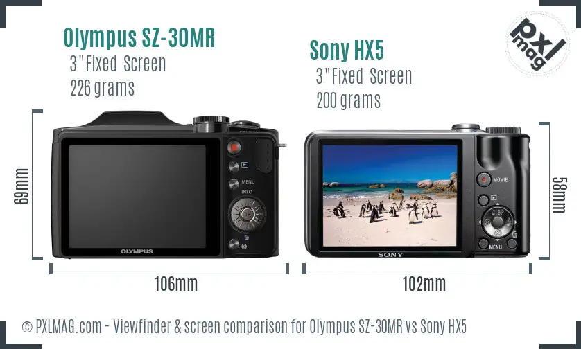 Olympus SZ-30MR vs Sony HX5 Screen and Viewfinder comparison